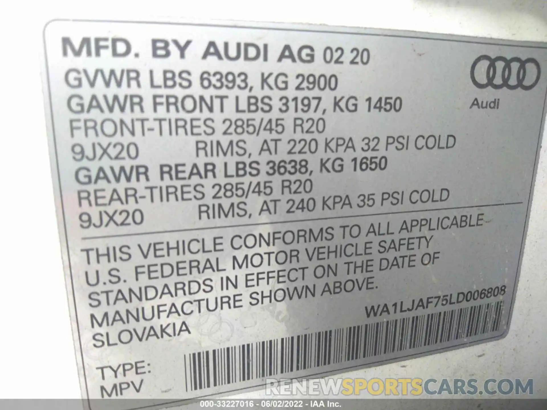 9 Фотография поврежденного автомобиля WA1LJAF75LD006808 AUDI Q7 2020