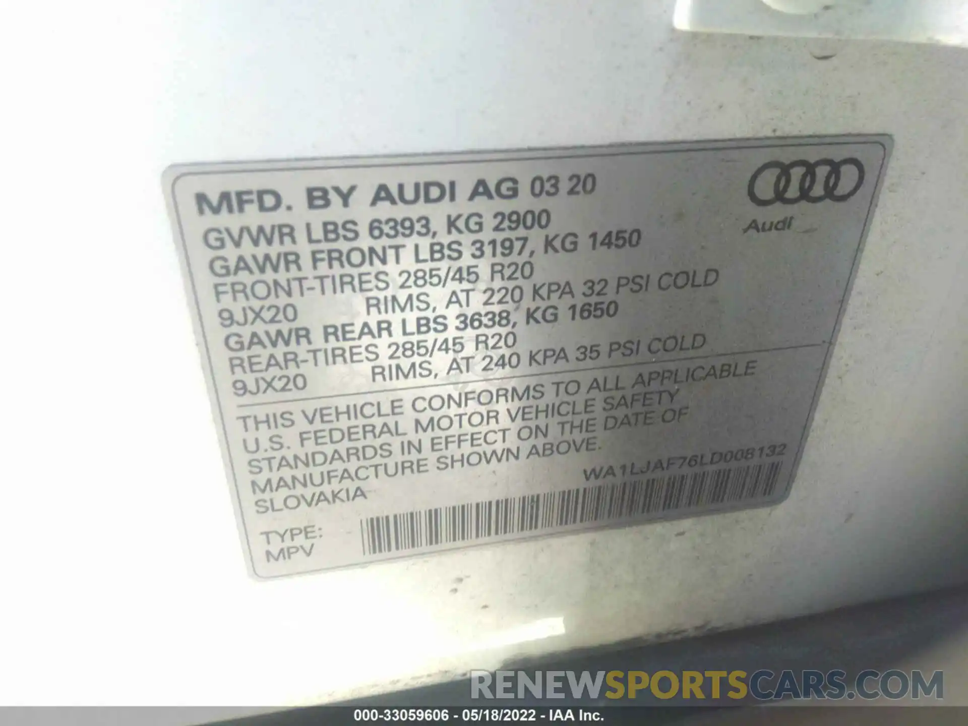 9 Photograph of a damaged car WA1LJAF76LD008132 AUDI Q7 2020