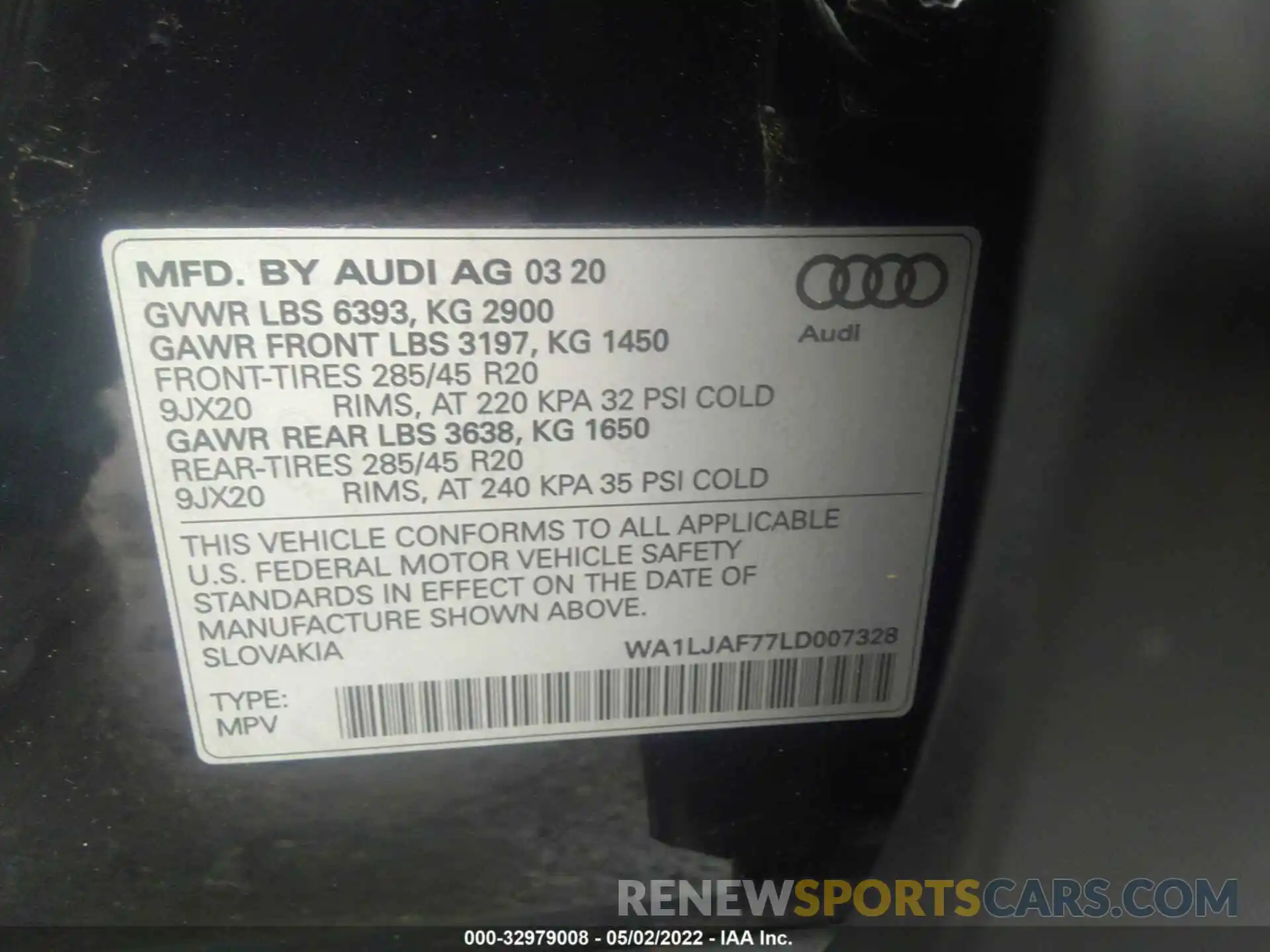 9 Фотография поврежденного автомобиля WA1LJAF77LD007328 AUDI Q7 2020