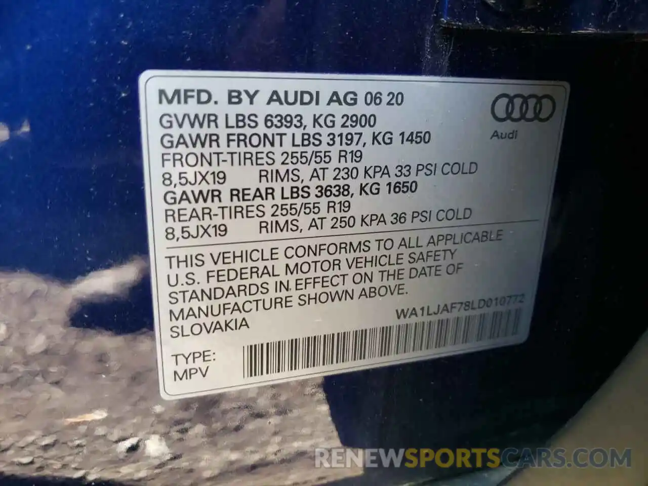 10 Фотография поврежденного автомобиля WA1LJAF78LD010772 AUDI Q7 2020