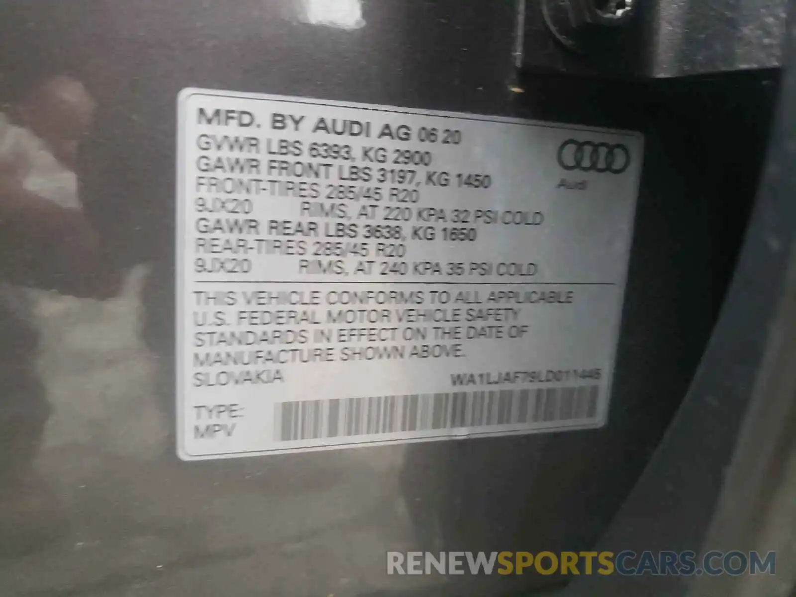 10 Фотография поврежденного автомобиля WA1LJAF79LD011445 AUDI Q7 2020