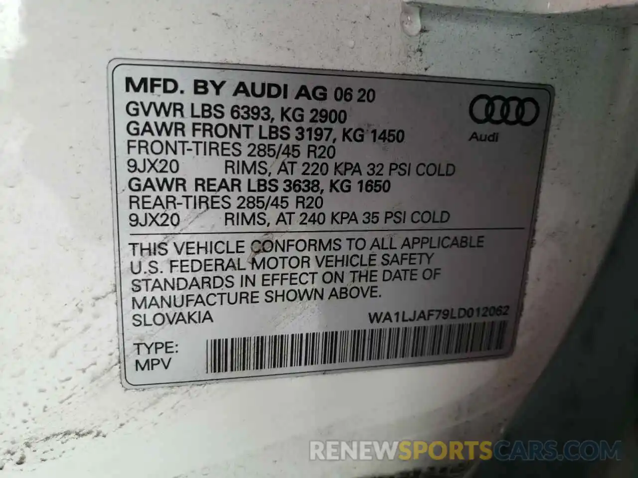 10 Фотография поврежденного автомобиля WA1LJAF79LD012062 AUDI Q7 2020