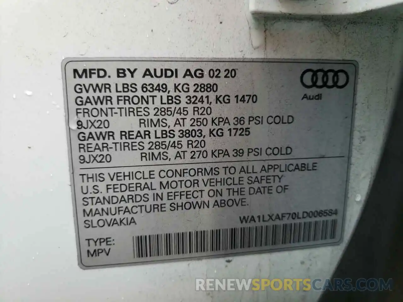 10 Photograph of a damaged car WA1LXAF70LD006584 AUDI Q7 2020