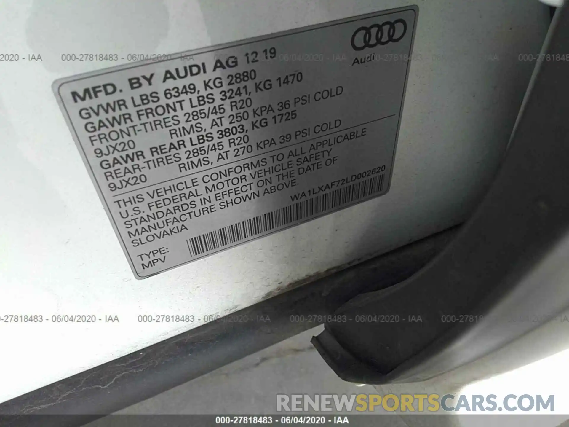 9 Фотография поврежденного автомобиля WA1LXAF72LD002620 AUDI Q7 2020