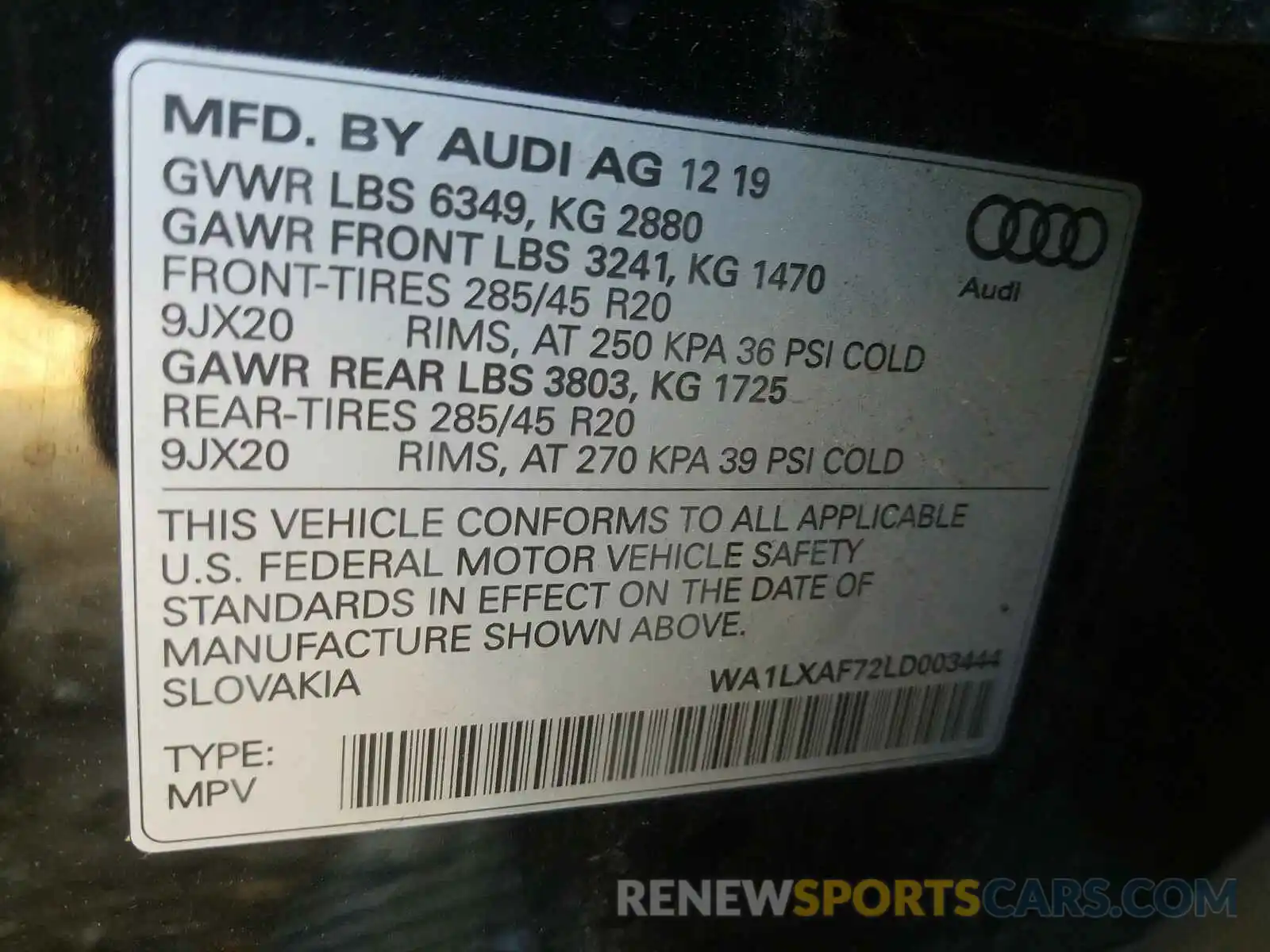 10 Photograph of a damaged car WA1LXAF72LD003444 AUDI Q7 2020