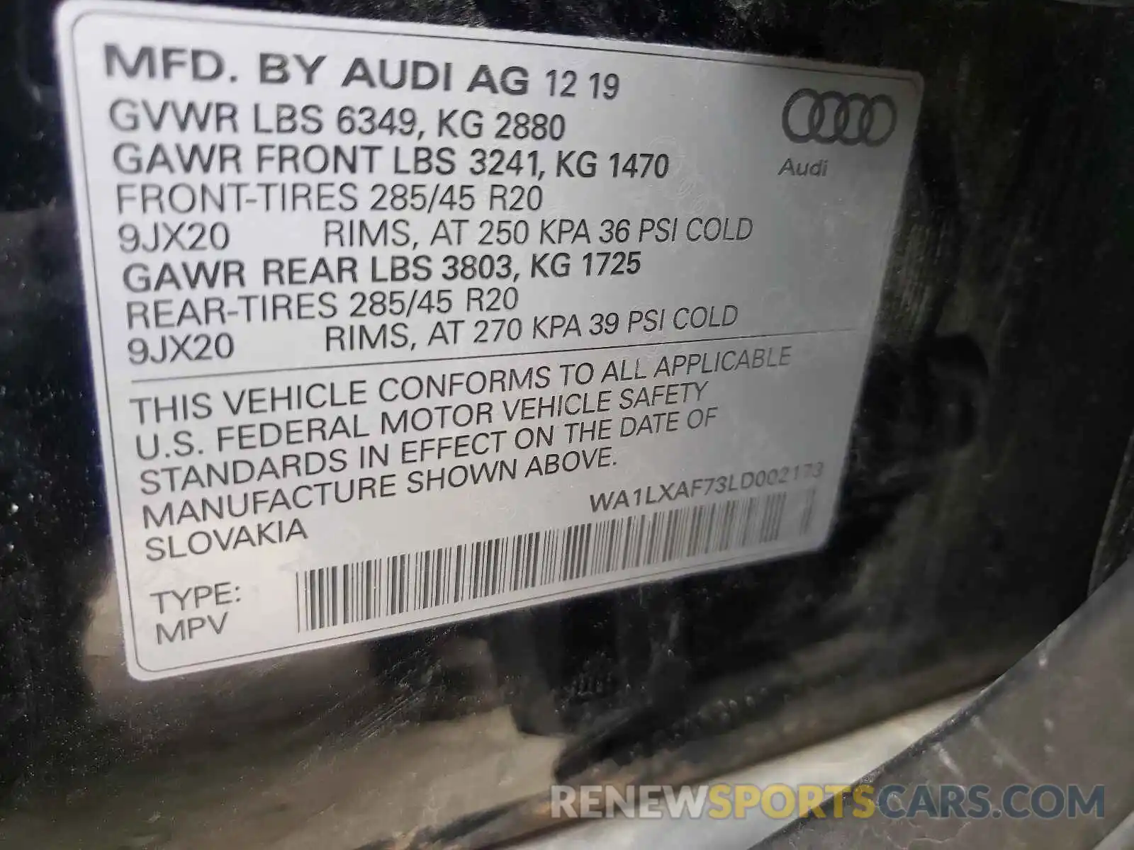 10 Фотография поврежденного автомобиля WA1LXAF73LD002173 AUDI Q7 2020