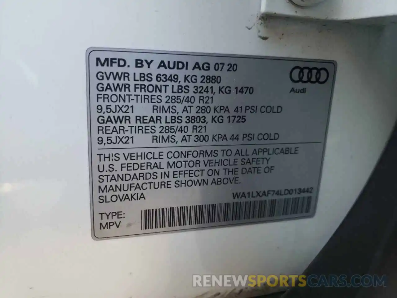 10 Фотография поврежденного автомобиля WA1LXAF74LD013442 AUDI Q7 2020