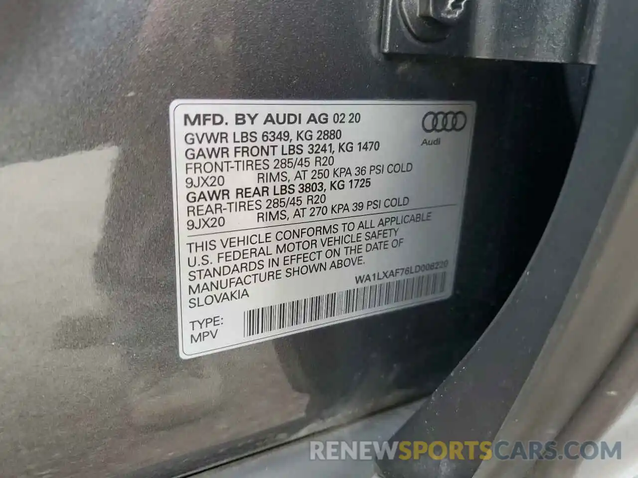 13 Photograph of a damaged car WA1LXAF76LD006220 AUDI Q7 2020