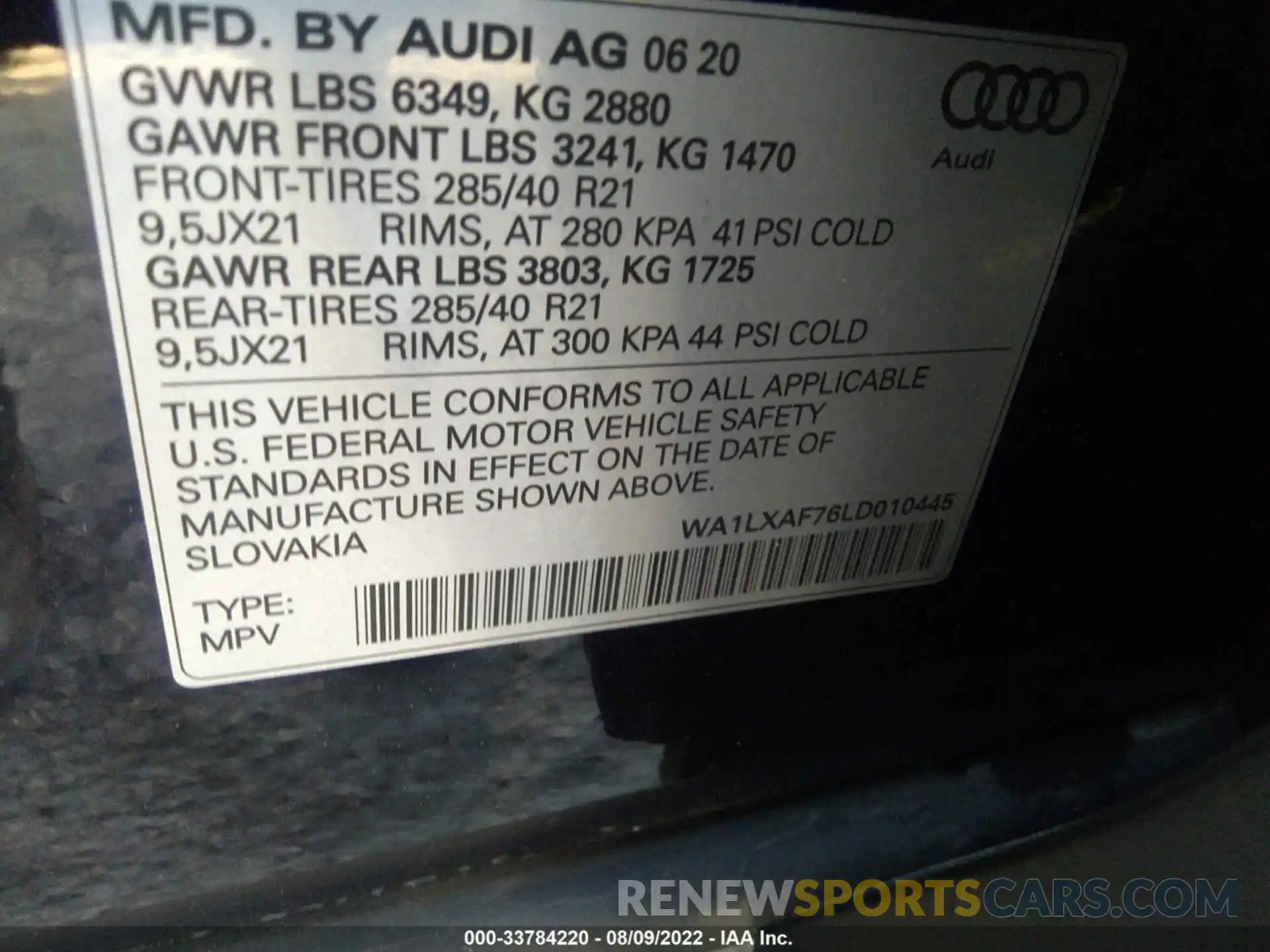 9 Фотография поврежденного автомобиля WA1LXAF76LD010445 AUDI Q7 2020