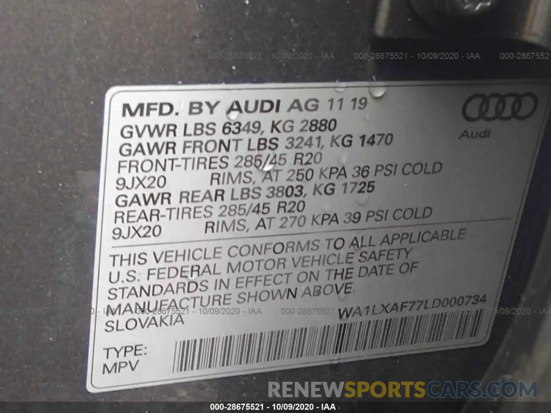 9 Photograph of a damaged car WA1LXAF77LD000734 AUDI Q7 2020