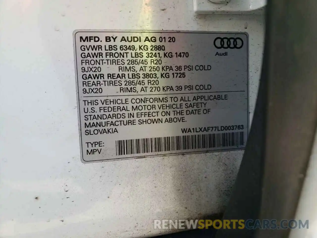 10 Photograph of a damaged car WA1LXAF77LD003763 AUDI Q7 2020