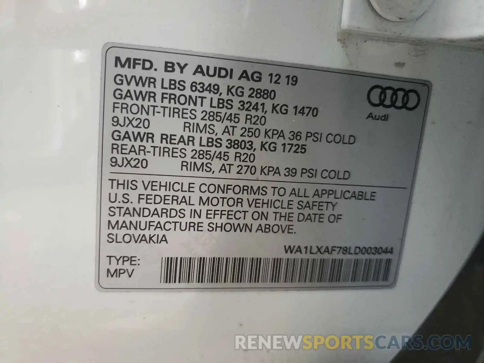 10 Фотография поврежденного автомобиля WA1LXAF78LD003044 AUDI Q7 2020