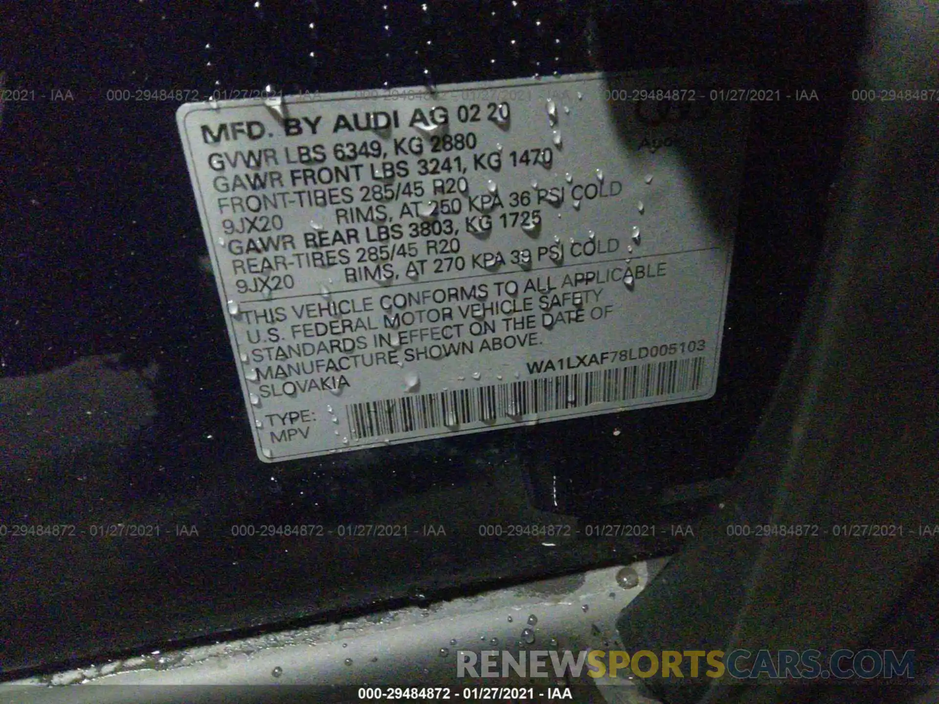 9 Photograph of a damaged car WA1LXAF78LD005103 AUDI Q7 2020