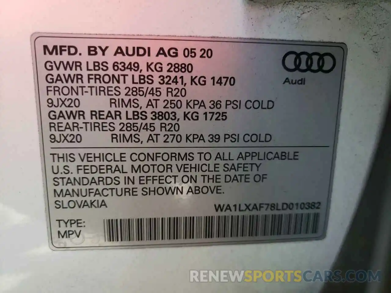 10 Фотография поврежденного автомобиля WA1LXAF78LD010382 AUDI Q7 2020