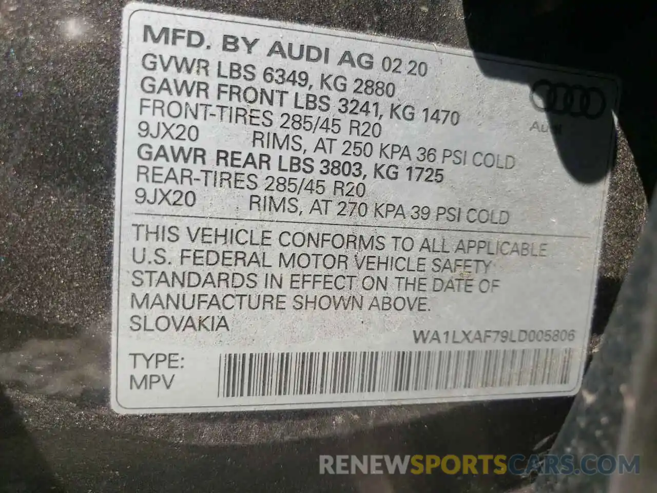 10 Photograph of a damaged car WA1LXAF79LD005806 AUDI Q7 2020