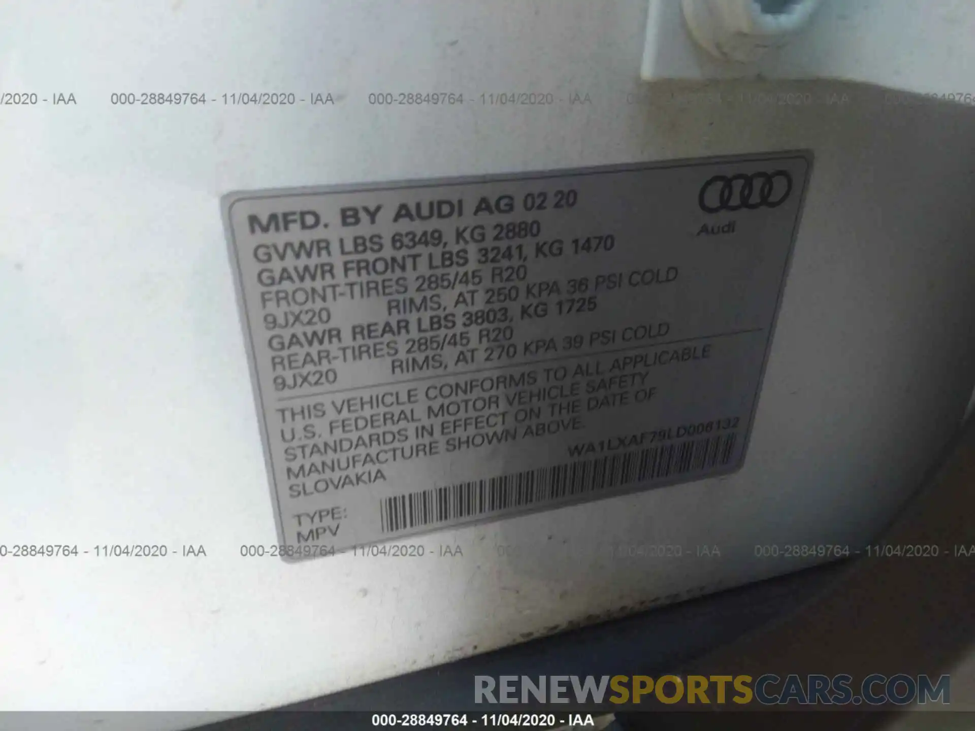 9 Фотография поврежденного автомобиля WA1LXAF79LD006132 AUDI Q7 2020