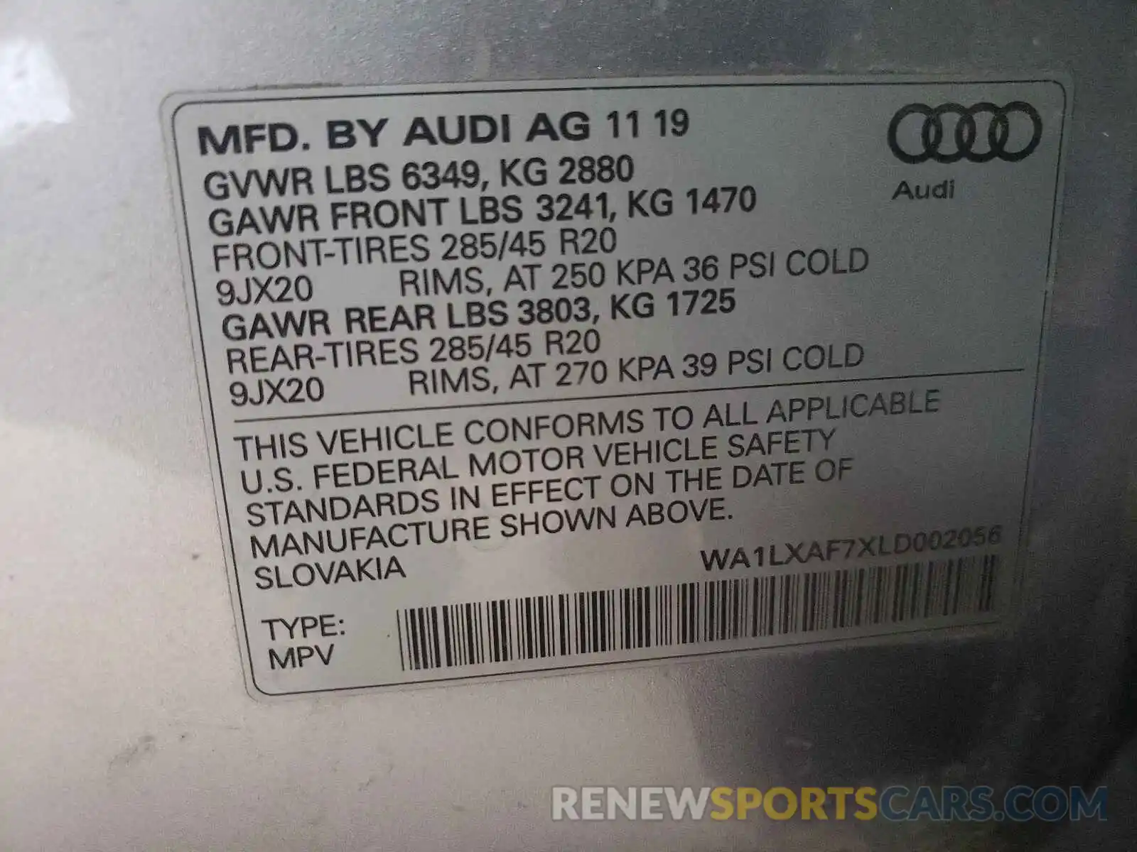 10 Фотография поврежденного автомобиля WA1LXAF7XLD002056 AUDI Q7 2020