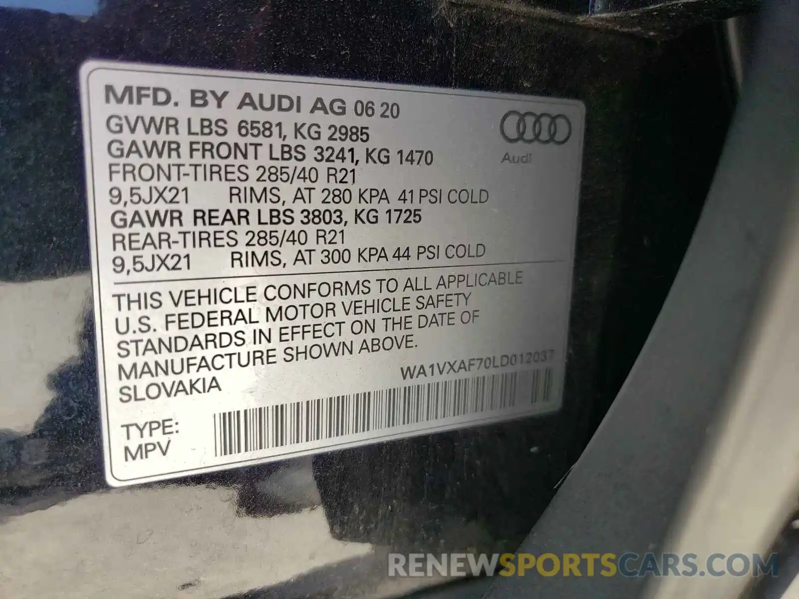 10 Фотография поврежденного автомобиля WA1VXAF70LD012037 AUDI Q7 2020