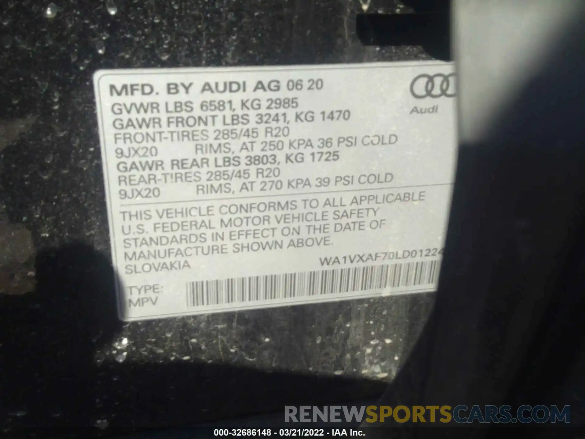 9 Фотография поврежденного автомобиля WA1VXAF70LD012247 AUDI Q7 2020