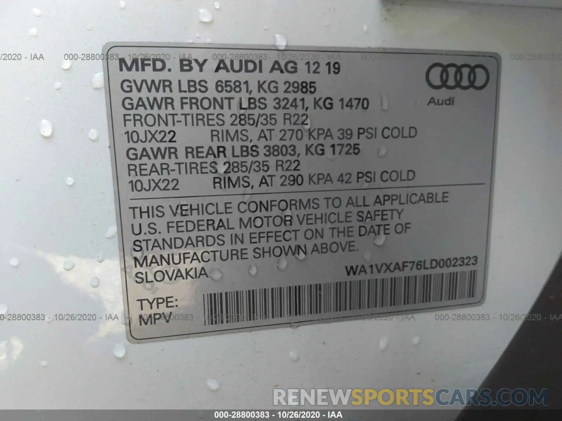 9 Фотография поврежденного автомобиля WA1VXAF76LD002323 AUDI Q7 2020