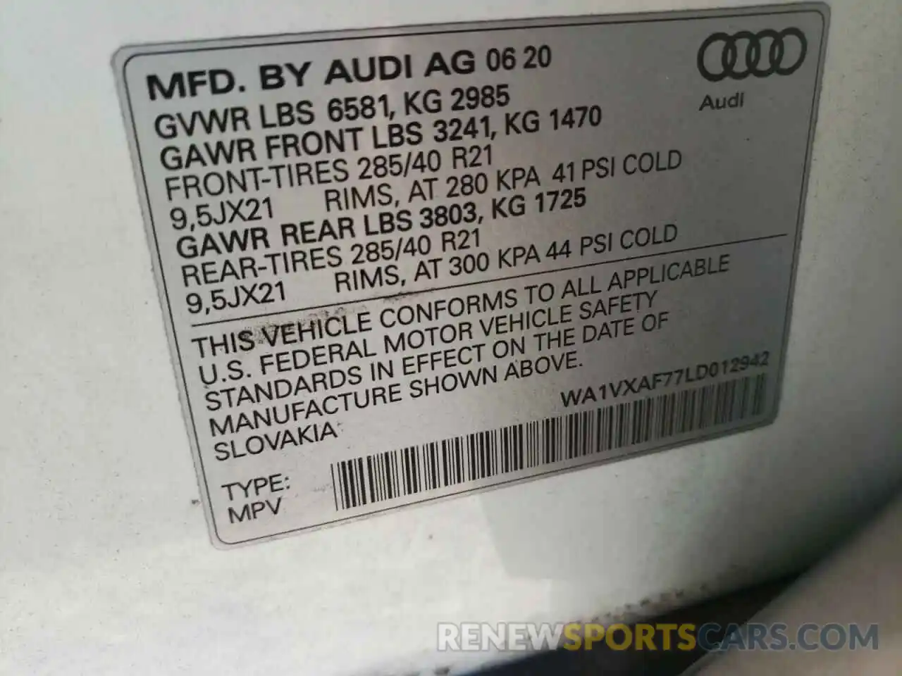 10 Фотография поврежденного автомобиля WA1VXAF77LD012942 AUDI Q7 2020