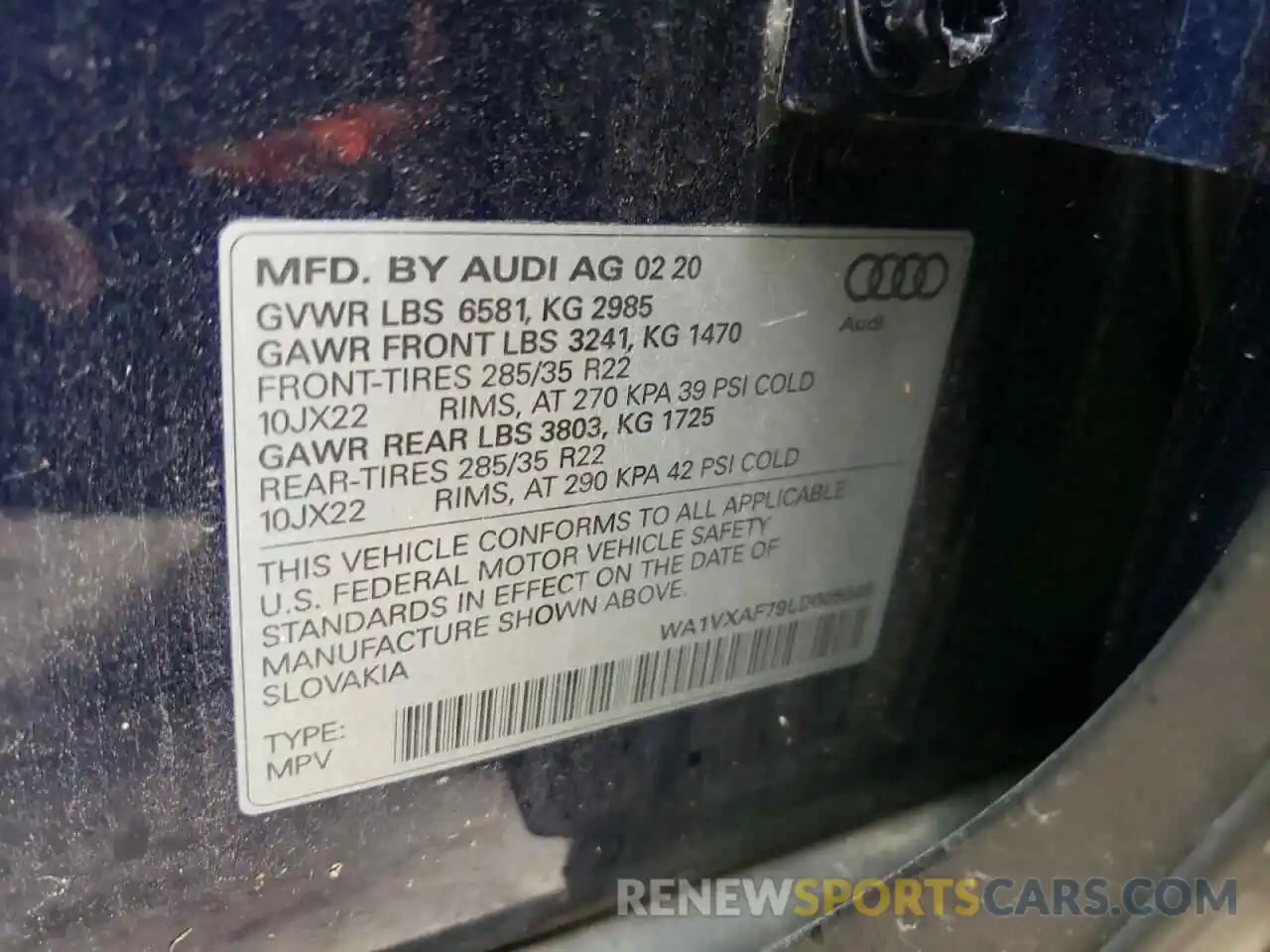 10 Photograph of a damaged car WA1VXAF79LD005345 AUDI Q7 2020