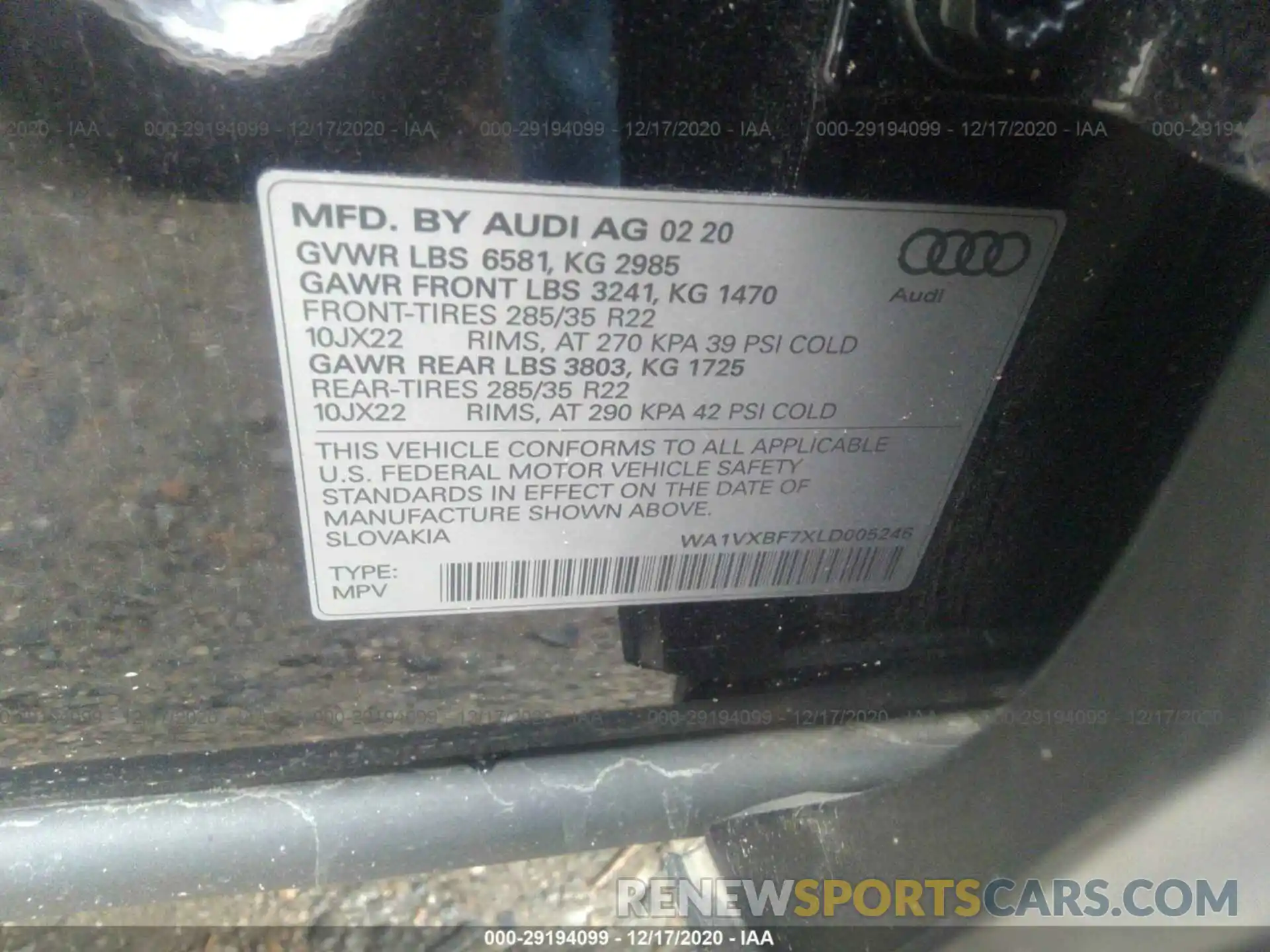 9 Photograph of a damaged car WA1VXBF7XLD005246 AUDI Q7 2020
