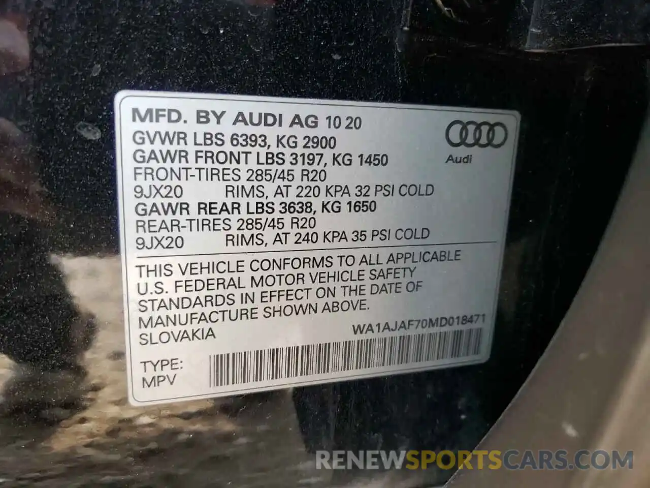 10 Фотография поврежденного автомобиля WA1AJAF70MD018471 AUDI Q7 2021