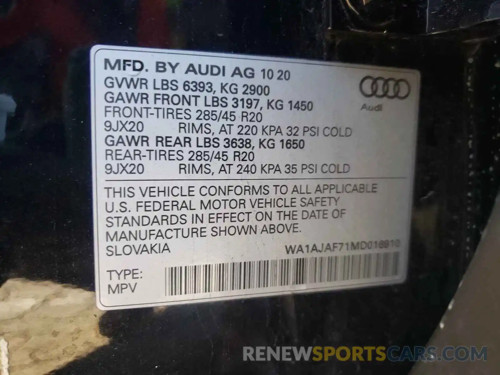 10 Фотография поврежденного автомобиля WA1AJAF71MD016910 AUDI Q7 2021