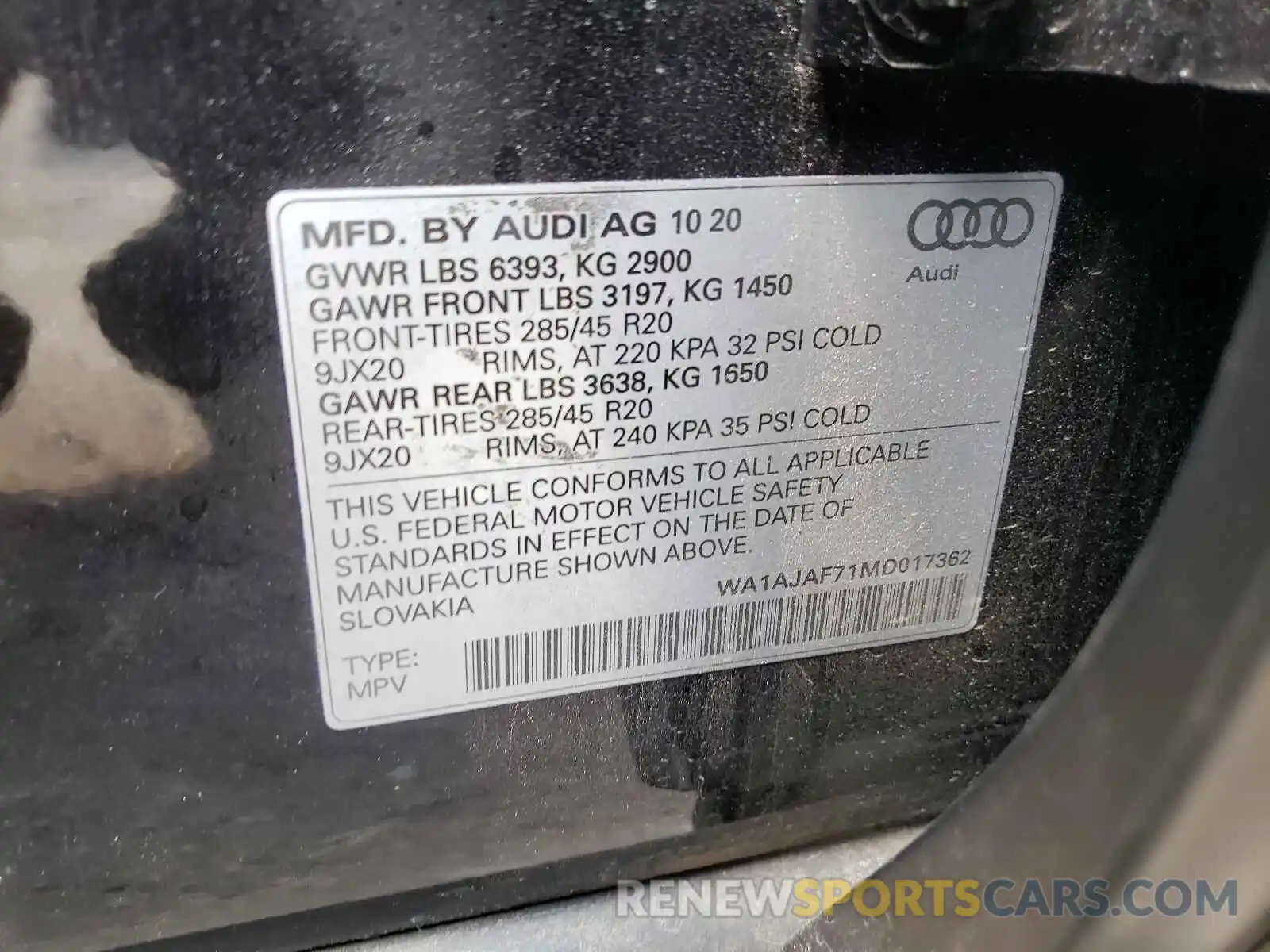 10 Photograph of a damaged car WA1AJAF71MD017362 AUDI Q7 2021