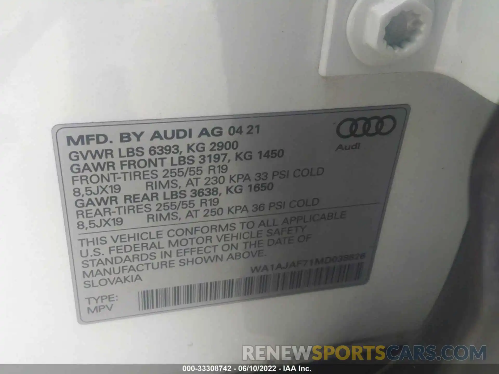 9 Фотография поврежденного автомобиля WA1AJAF71MD038826 AUDI Q7 2021