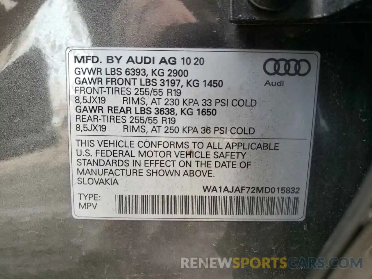 10 Photograph of a damaged car WA1AJAF72MD015832 AUDI Q7 2021