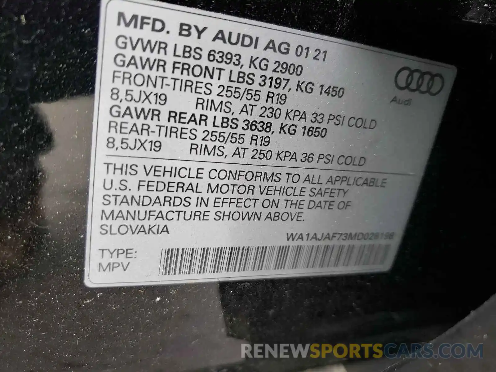 10 Photograph of a damaged car WA1AJAF73MD028198 AUDI Q7 2021