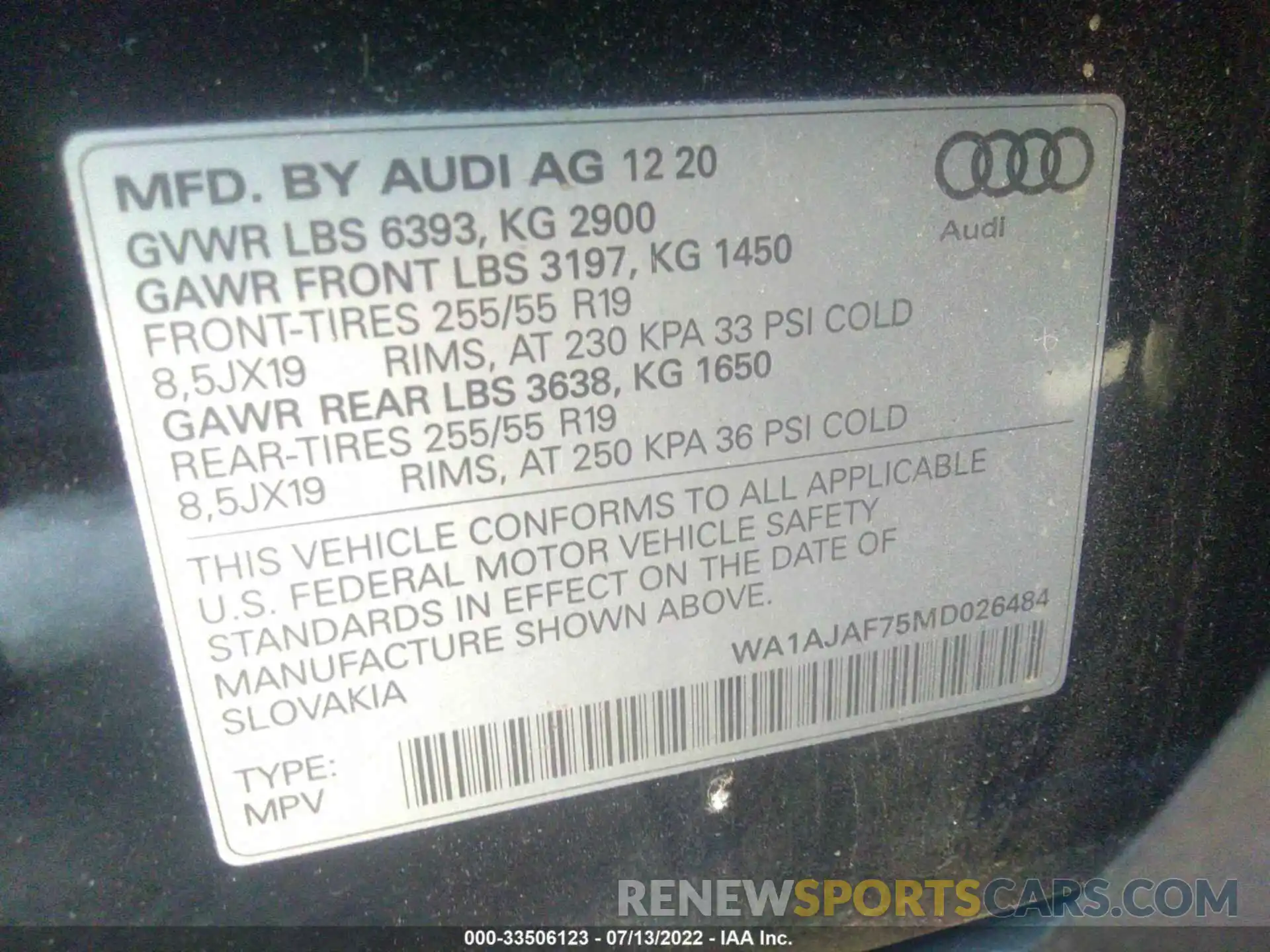 9 Фотография поврежденного автомобиля WA1AJAF75MD026484 AUDI Q7 2021