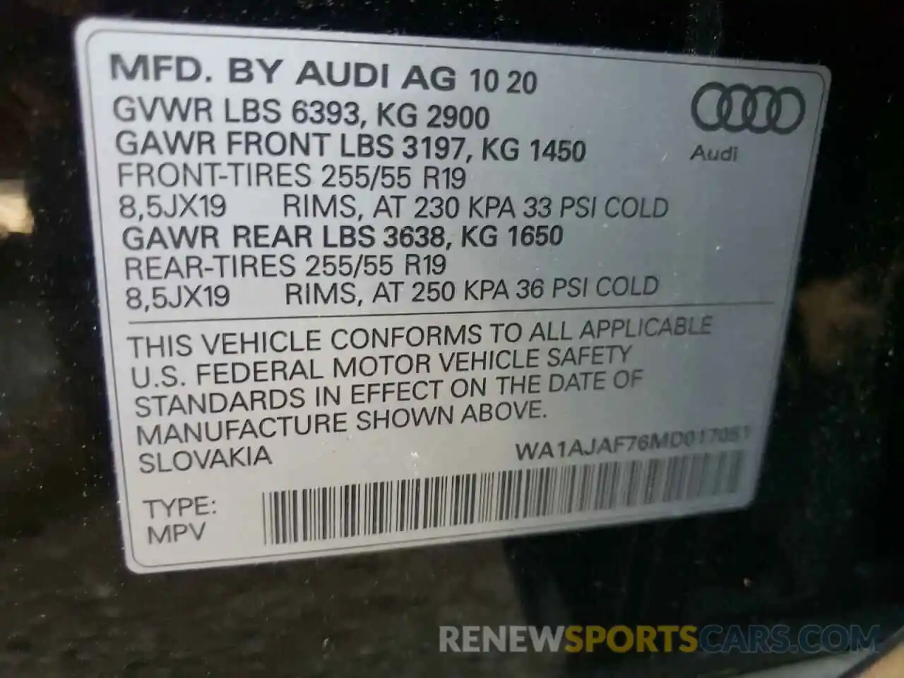 10 Photograph of a damaged car WA1AJAF76MD017051 AUDI Q7 2021