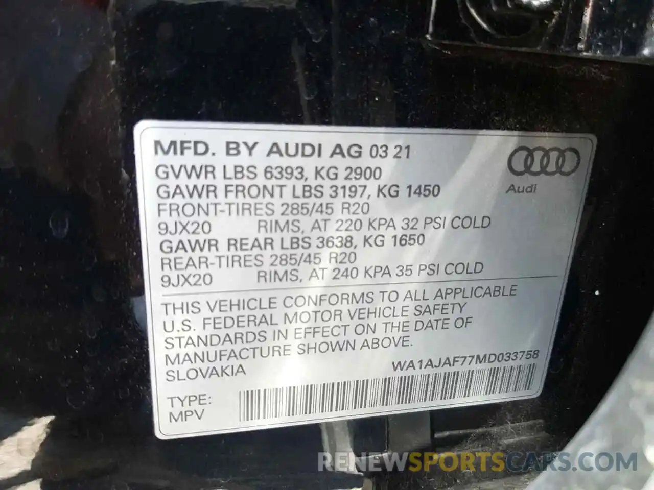 10 Photograph of a damaged car WA1AJAF77MD033758 AUDI Q7 2021