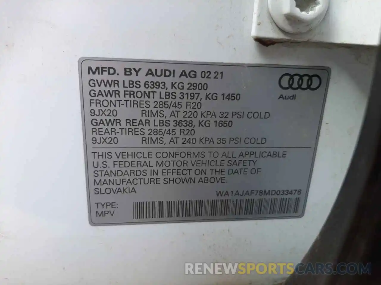 10 Photograph of a damaged car WA1AJAF78MD033476 AUDI Q7 2021