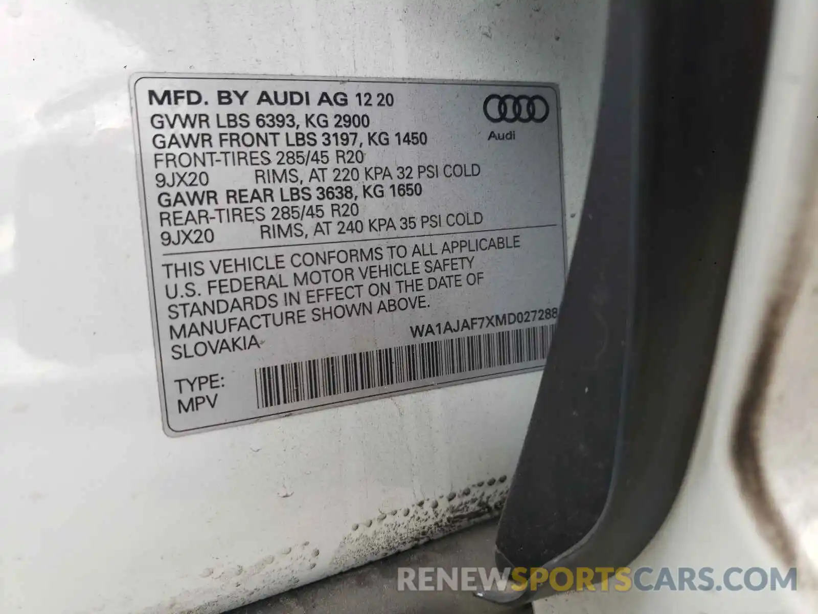 10 Фотография поврежденного автомобиля WA1AJAF7XMD027288 AUDI Q7 2021