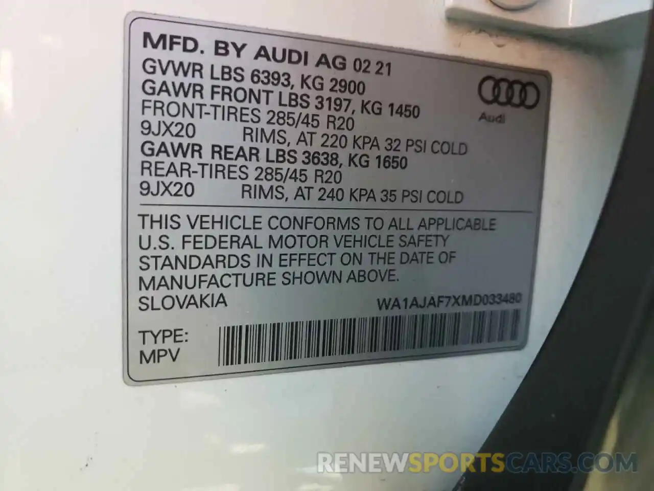 10 Фотография поврежденного автомобиля WA1AJAF7XMD033480 AUDI Q7 2021