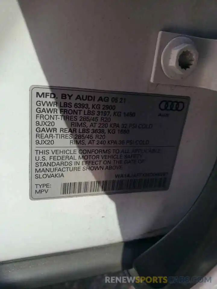 12 Фотография поврежденного автомобиля WA1AJAF7XMD040297 AUDI Q7 2021