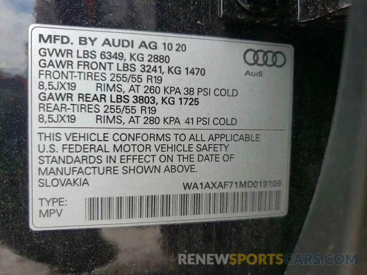 10 Photograph of a damaged car WA1AXAF71MD019109 AUDI Q7 2021