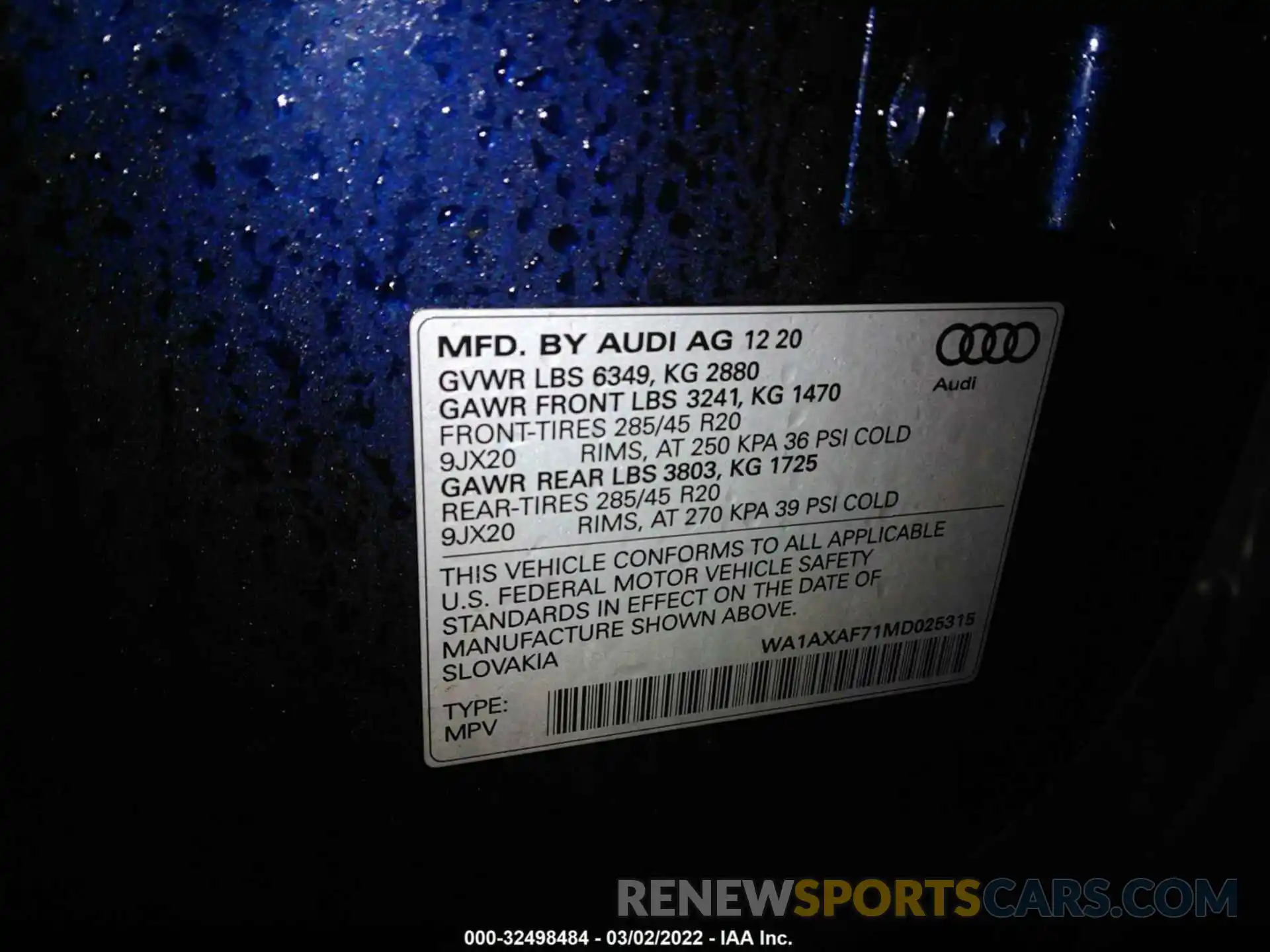 9 Фотография поврежденного автомобиля WA1AXAF71MD025315 AUDI Q7 2021