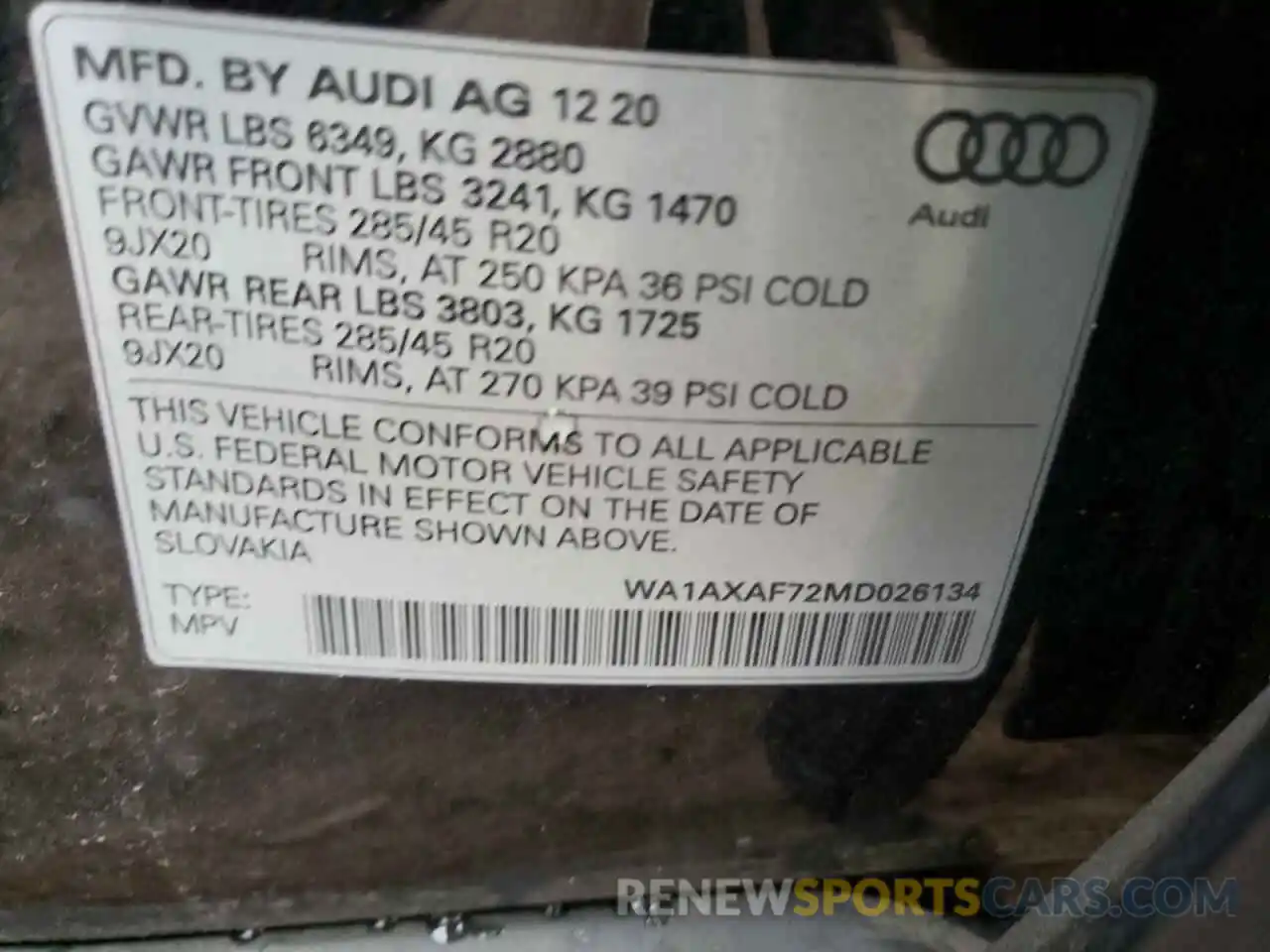 10 Фотография поврежденного автомобиля WA1AXAF72MD026134 AUDI Q7 2021