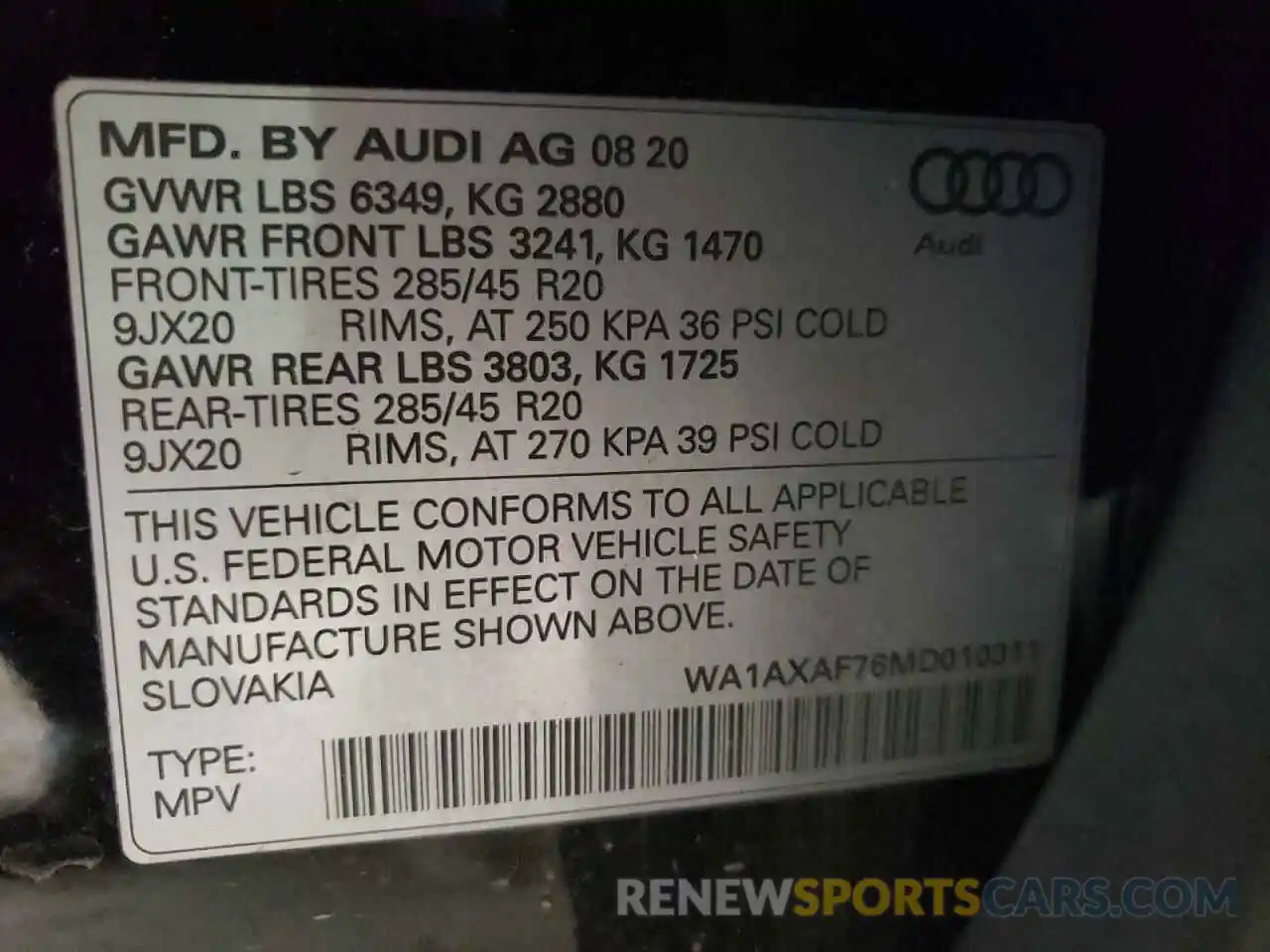 10 Photograph of a damaged car WA1AXAF76MD010311 AUDI Q7 2021