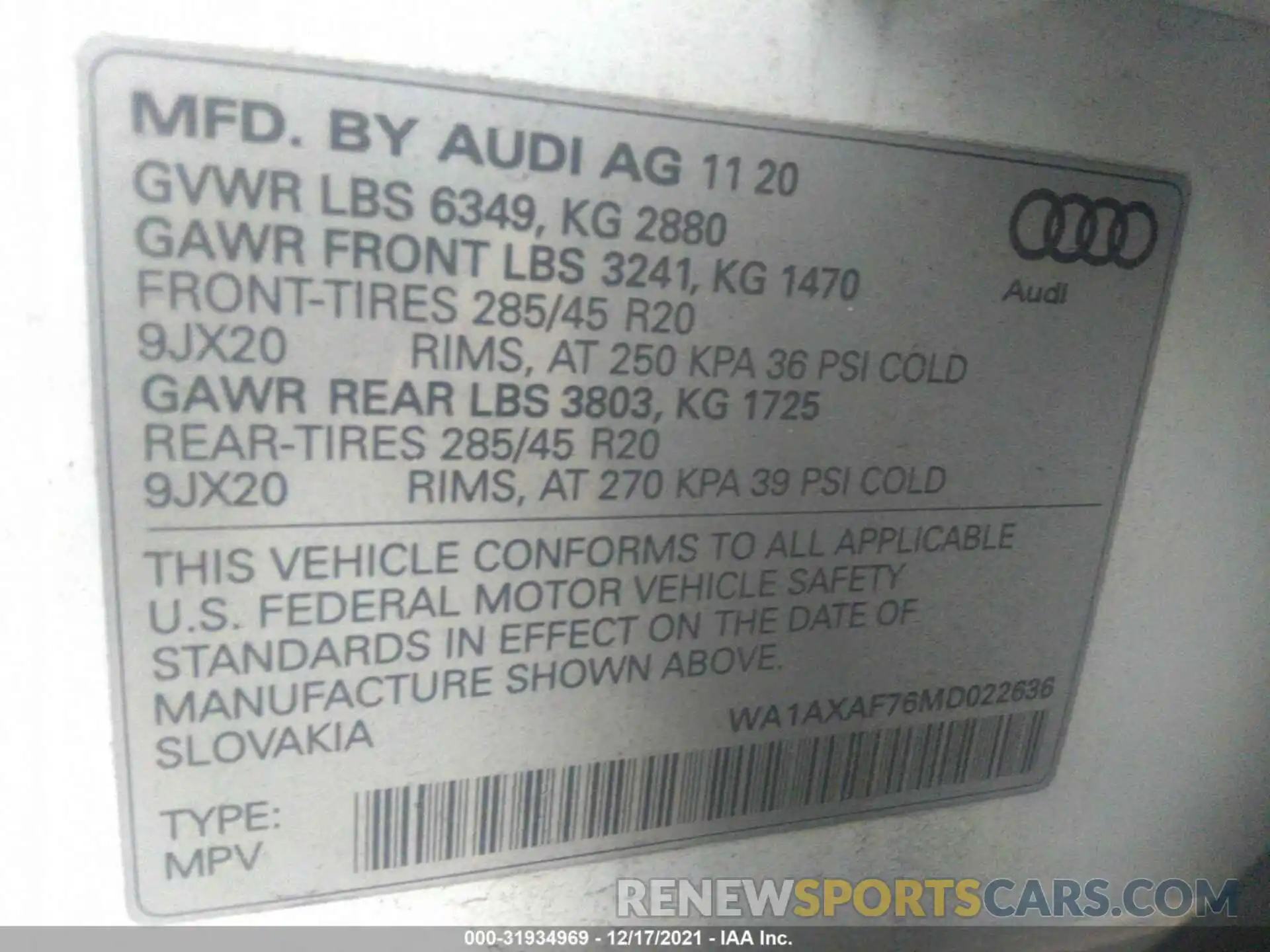 9 Фотография поврежденного автомобиля WA1AXAF76MD022636 AUDI Q7 2021