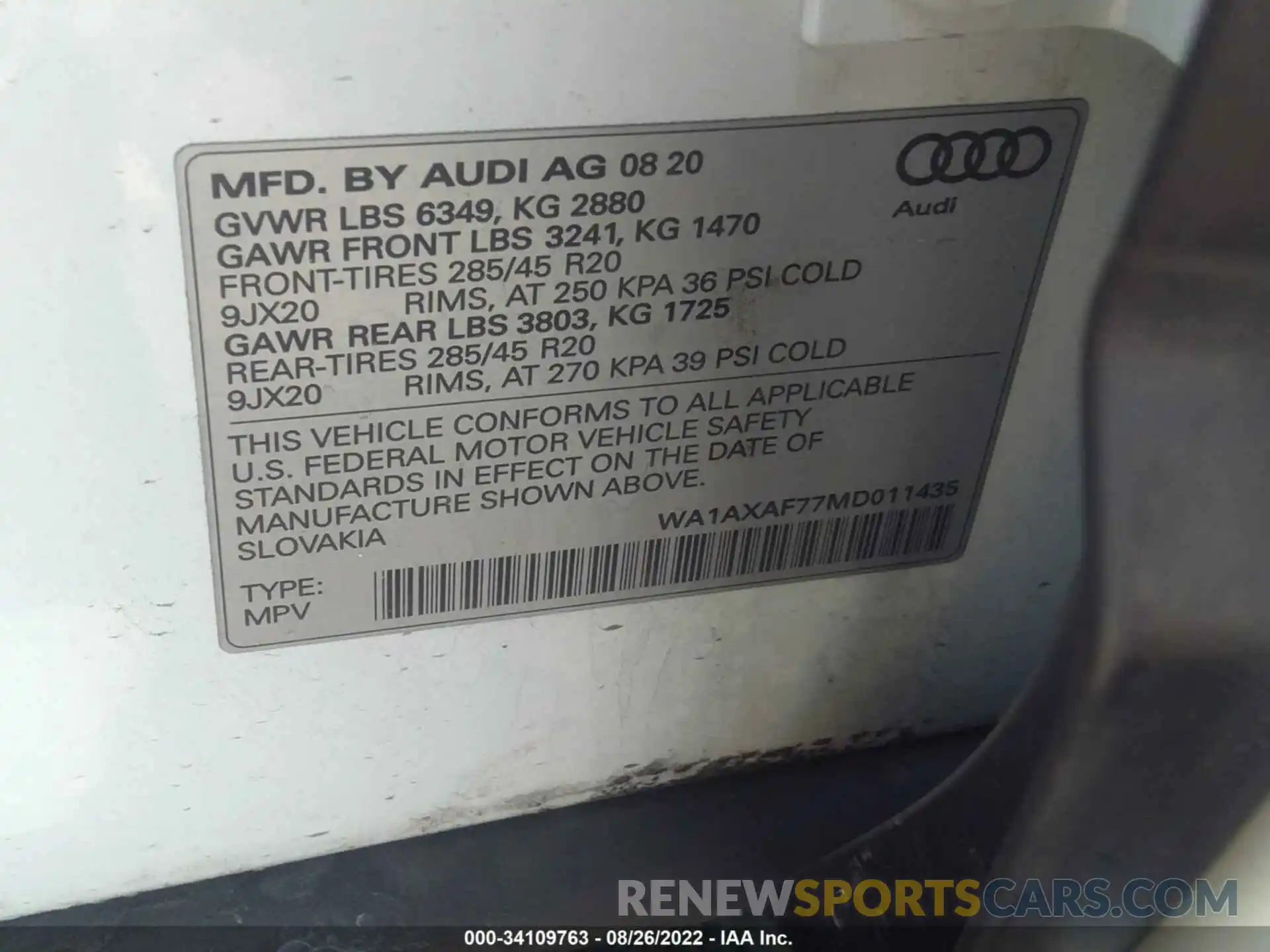 9 Фотография поврежденного автомобиля WA1AXAF77MD011435 AUDI Q7 2021