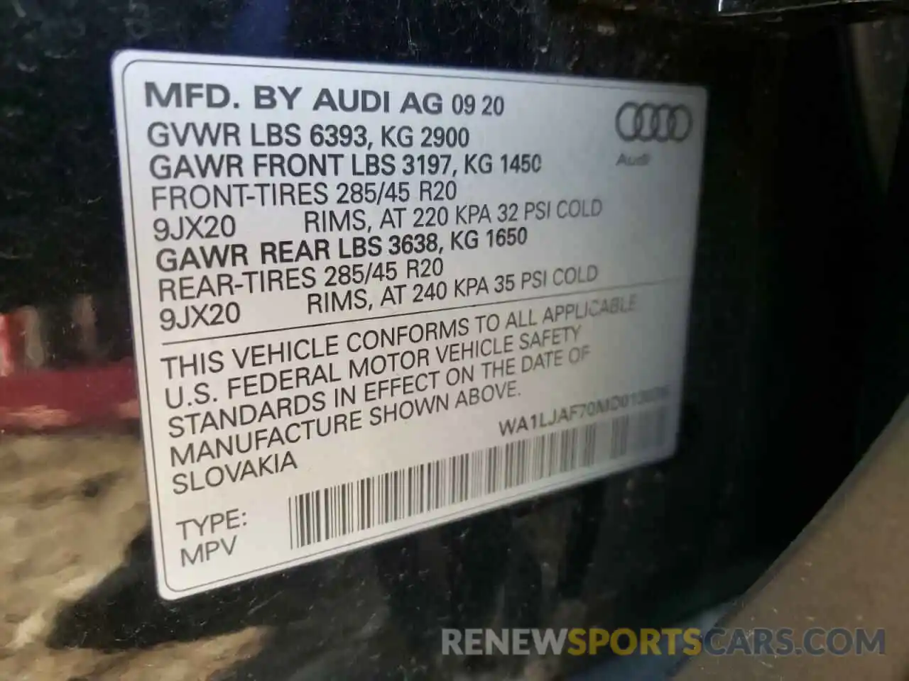 10 Photograph of a damaged car WA1LJAF70MD013036 AUDI Q7 2021