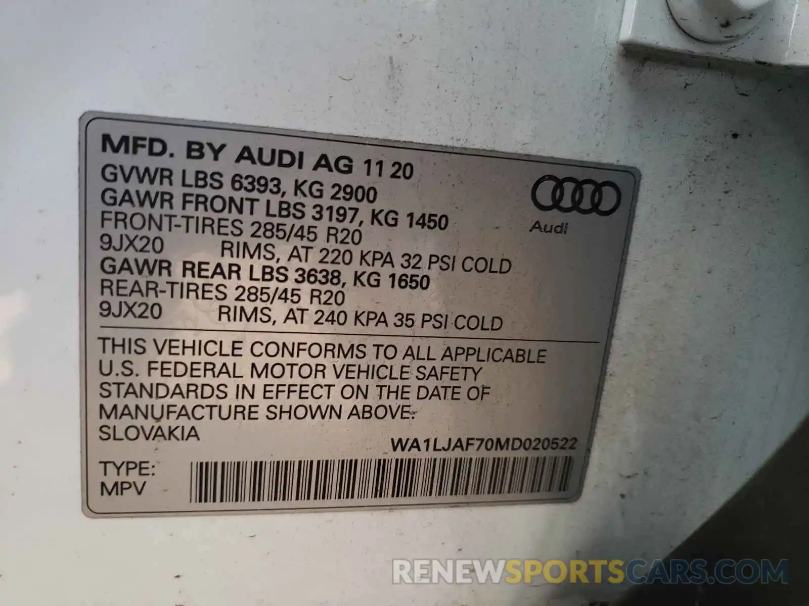 10 Фотография поврежденного автомобиля WA1LJAF70MD020522 AUDI Q7 2021