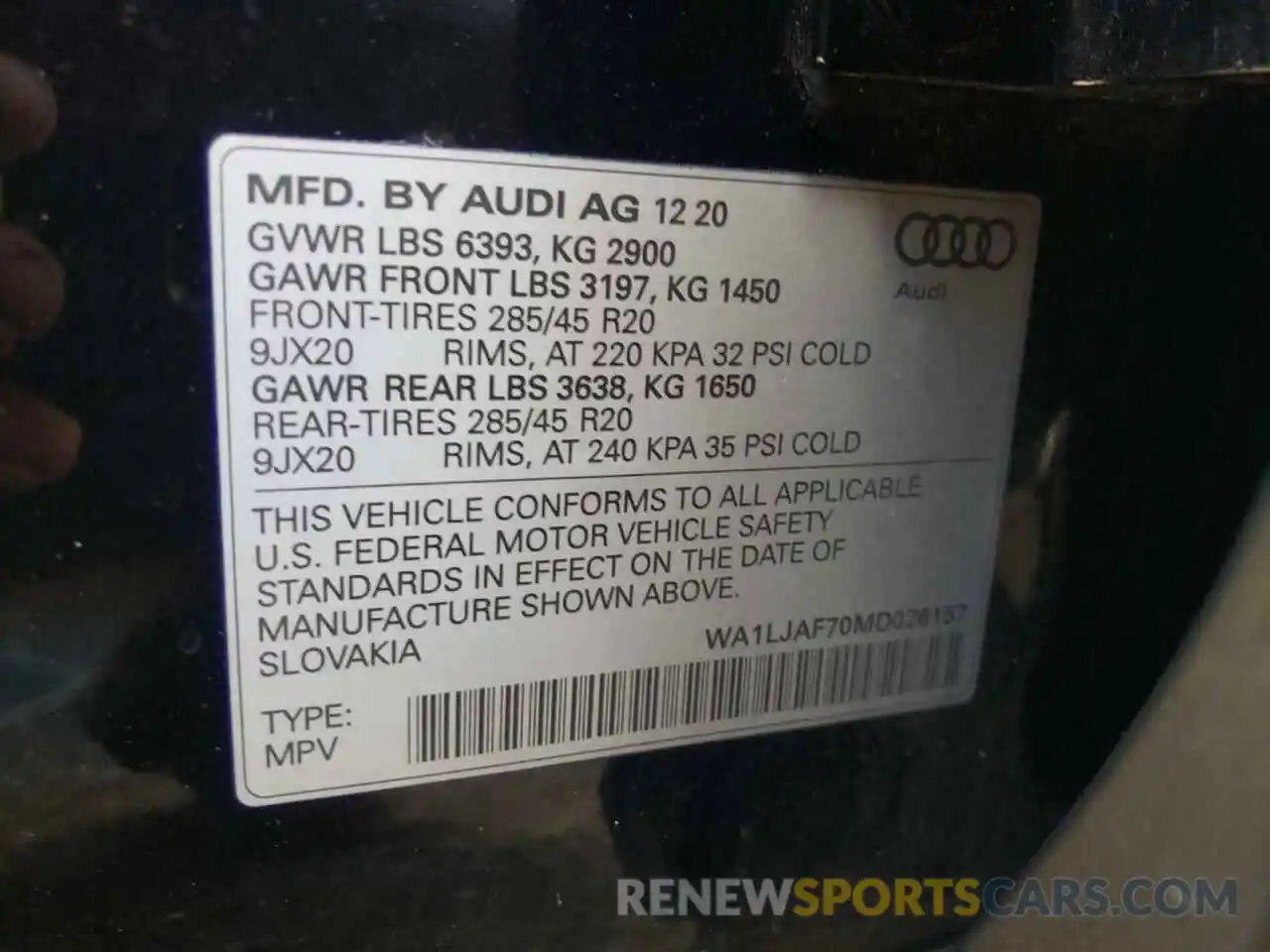 10 Photograph of a damaged car WA1LJAF70MD026157 AUDI Q7 2021