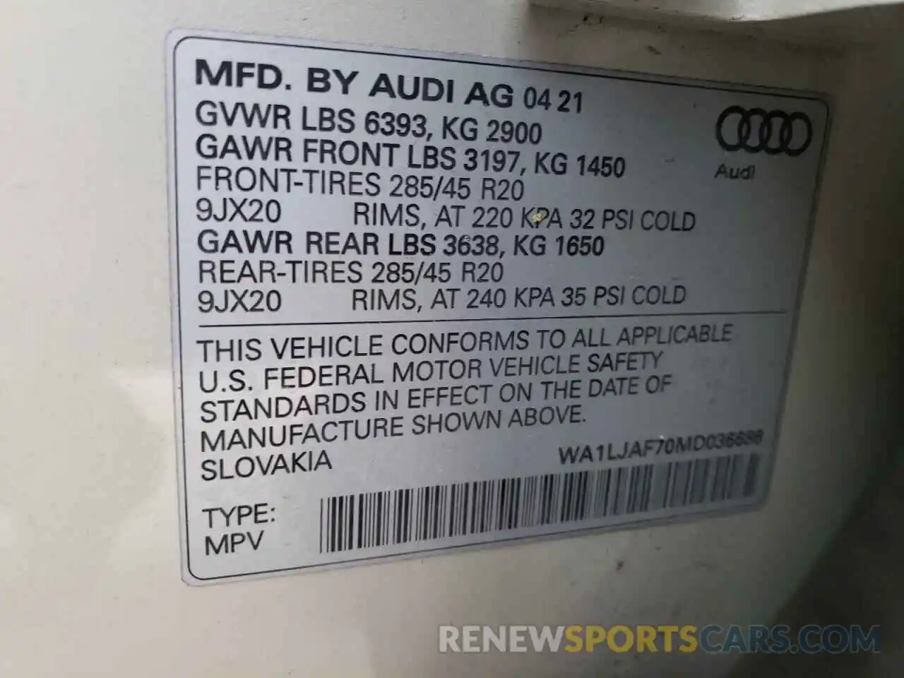 10 Фотография поврежденного автомобиля WA1LJAF70MD036686 AUDI Q7 2021